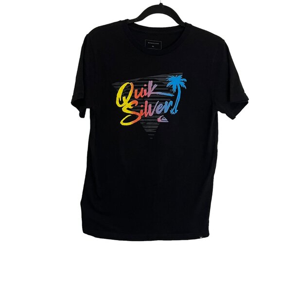 Quik Silver Multicolor Logo Graphic Tee Black Short Sleeve Youth Size L - Picture 1 of 5